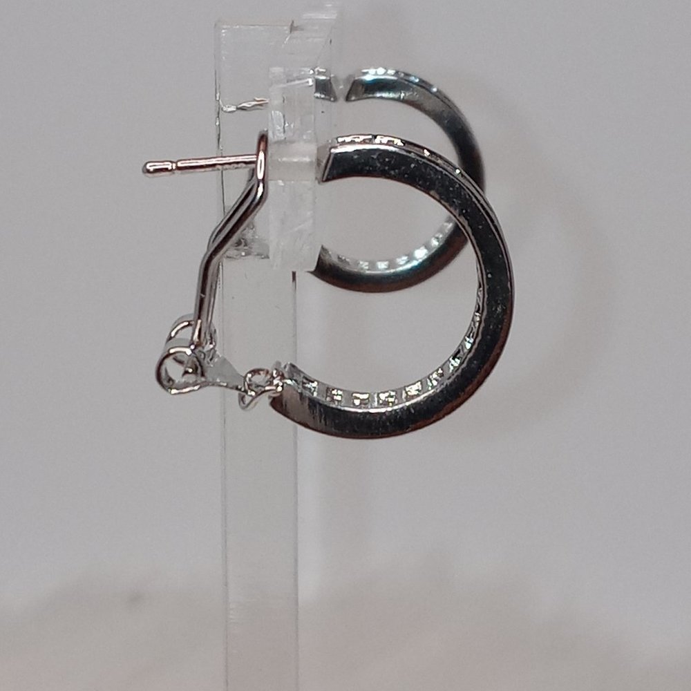 Silver Bezel Diamond Hoops - Picture 2 of 8